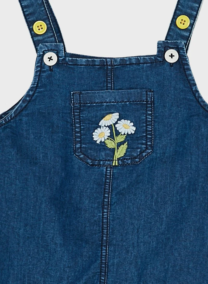 Nautinati Nauti Nati Girls Floral Embroidered Denim Pinafore Dress