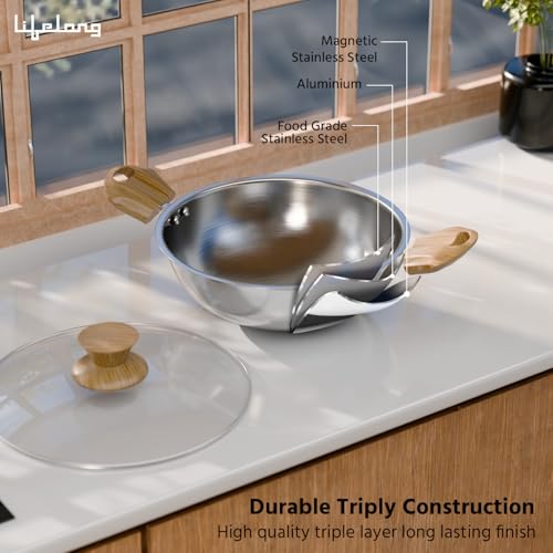 Lifelong TriPly Combo Kadhai with Lid and Roti Tawa for Cooking, Cookware Set Kadai - 22 cm & Tawa, Induction Bottom and Gas Stove Cookware - (Silver, LLTPC11) - Image 4