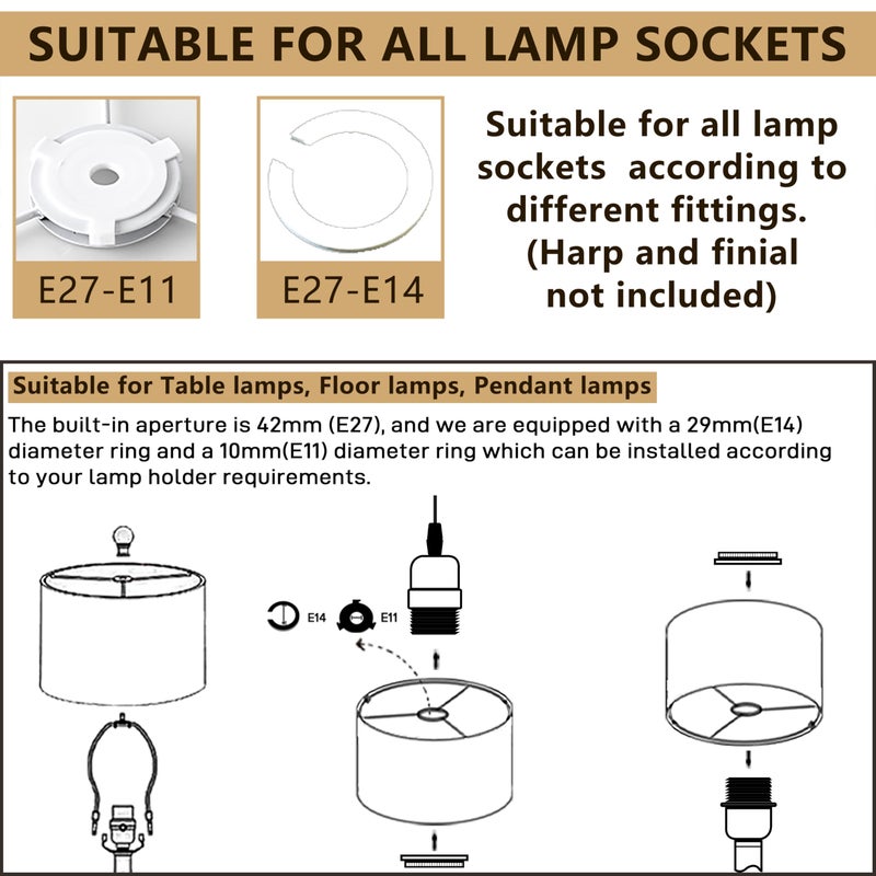 GO&SO 1 Pack Floral Bird Large Drum Lamp Shade,1.65"Spider E27 Base,16" x16" x10",Printed Pattern Design,DIY Assembly with Multi-Adapter (E14/10mm),Ideal for Floor/Table Lamps/Pendant Lighting - Image 4