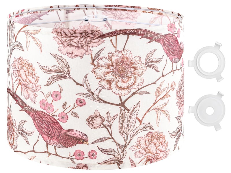 GO&SO 1 Pack Floral Bird Large Drum Lamp Shade,1.65"Spider E27 Base,16" x16" x10",Printed Pattern Design,DIY Assembly with Multi-Adapter (E14/10mm),Ideal for Floor/Table Lamps/Pendant Lighting - Image 1