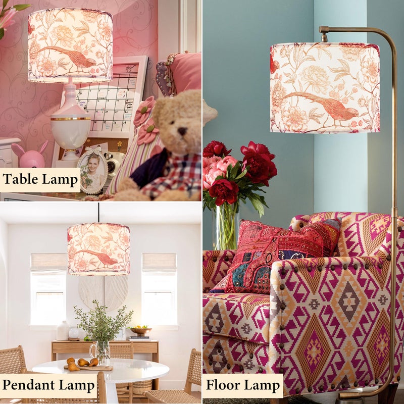 GO&SO 1 Pack Floral Bird Large Drum Lamp Shade,1.65"Spider E27 Base,16" x16" x10",Printed Pattern Design,DIY Assembly with Multi-Adapter (E14/10mm),Ideal for Floor/Table Lamps/Pendant Lighting - Image 5