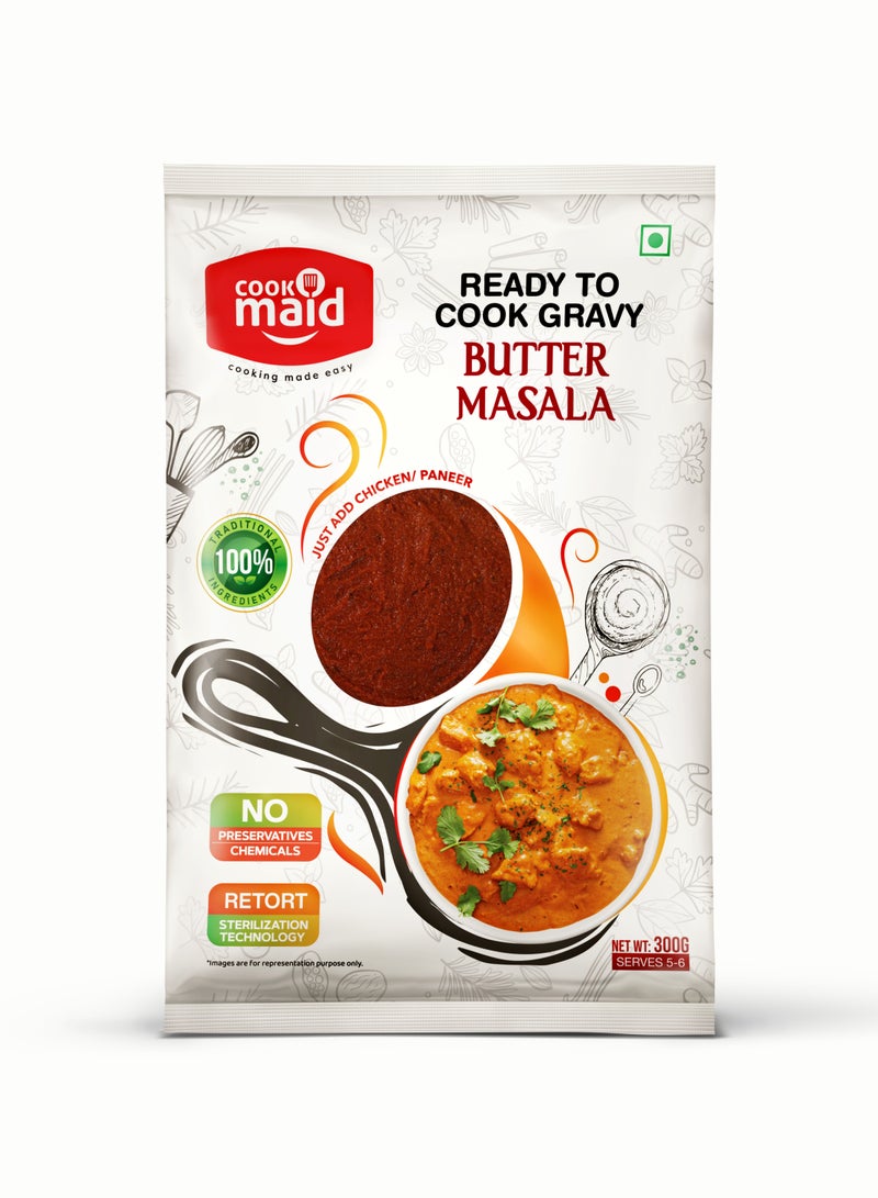 COOKMAID | Butter Masala Gravy | Ready to Cook | No Preservatives | Vegetarian | Ready Butter Masala | Instant | Easy Cooking | Butter Chicken Masala | Paneer Butter Masala | 300g - Image 1
