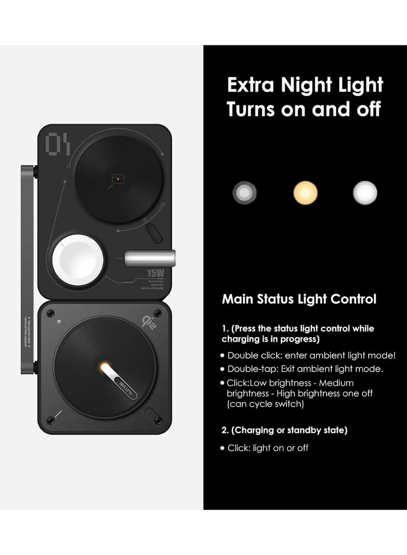 Aulumu MagSafe-Compatible M01 4-in-1 Wireless Charging Station | Qi2 Certified 15W Collapsible Magnetic Wireless Charger for iPhone 16 &Apple Watch/AirPods - Image 2