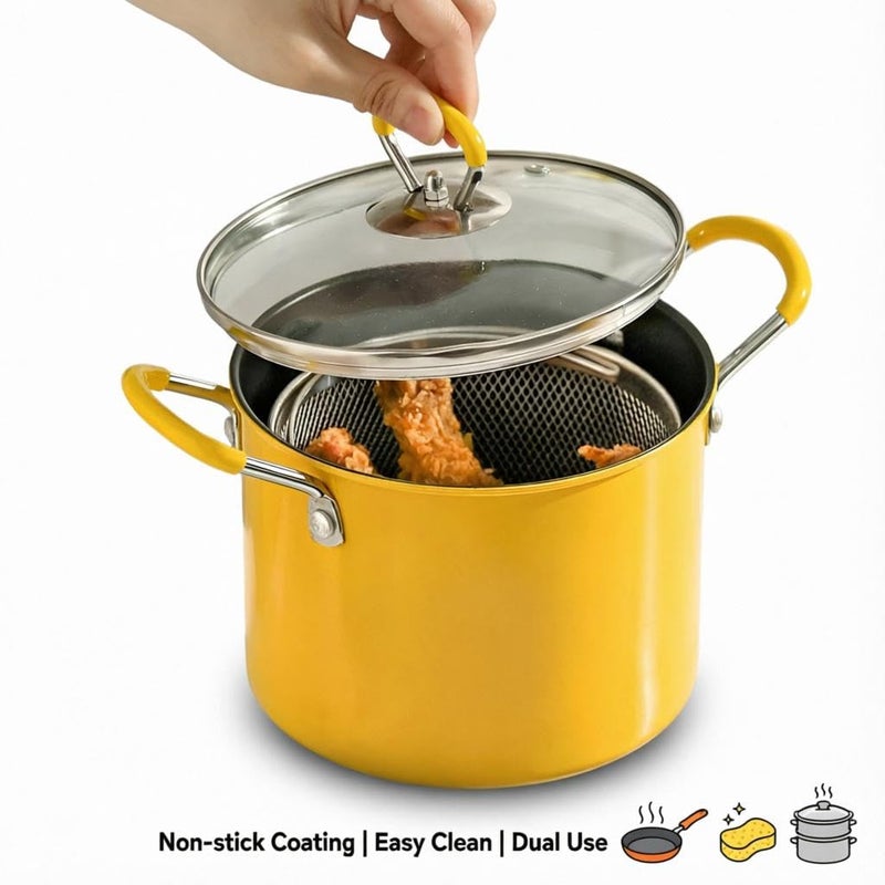 Steel Duck - Premium 3 Liter Deep Fryer Shaped Like a Duck, Includes Wire Mesh Basket and Durable Glass Lid, High Temperature Resistant, Ergonomic Stainless Steel Handle for Secure Grip While Frying - Image 2