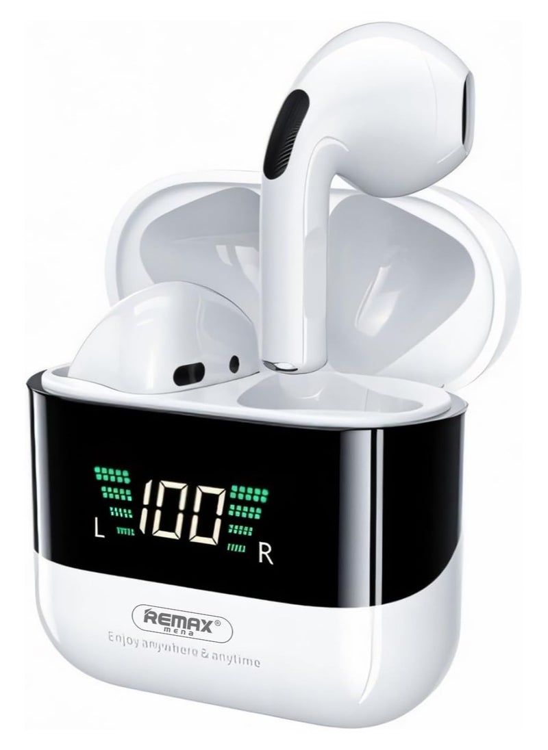 Remax Mena Digital Display True Wireless Bluetooth Earphone, Music Earbuds, TWS-10Plus Earbuds 5.1 With Super Clear Mic For Android and iOS Mobiles and Tablets, White  - Image 1