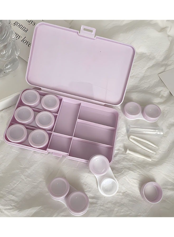 قطعة واحدة من حاوية حامل صندوق العدسات اللاصقة باللون الوردي مع صندوق تخزين كبير لجامع العرض وعصي الشفط لإزالة العدسات اللاصقة الناعمة/الصلبة وأداة الإدخال (وردي) - Image 4