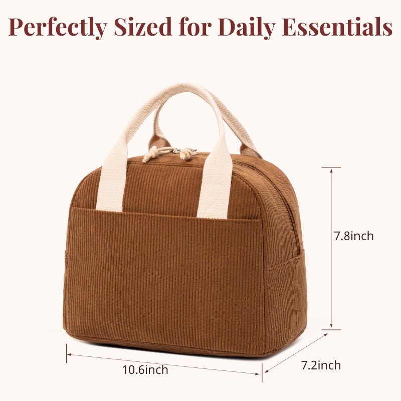 LOVELYWIND Insulated Brown Sugar Lunch Bag for Women, Stylish Corduroy Tote with Aluminum Lining, Large Capacity Reusable Cooler for Work, Travel, or Beach, Beige Cream Water-Resistant Lunch Box - Image 4