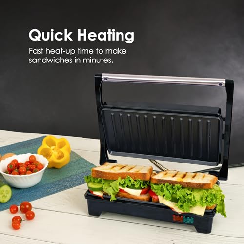 SOLARA Sandwich Griller and Toaster, 750W Electric Sandwich Maker, Non Stick Fixed Grill Plates 4 slices, Auto Cutoff, Non Toxic BPA Free, PTFE & PFOA Free, Easy to Clean, Power Indicators, Black - Image 5