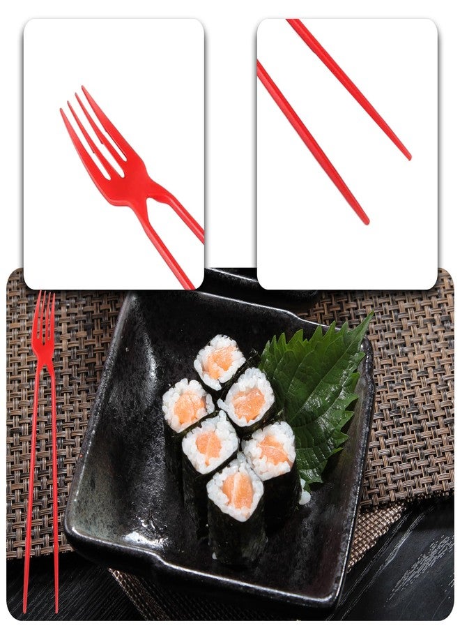 XPAPOV 50 Piece Chopstick Fork, Plastic Fork Combo, Training Chopsticks for Adults, for Outdoor Camping Picnic (Red) - Image 3