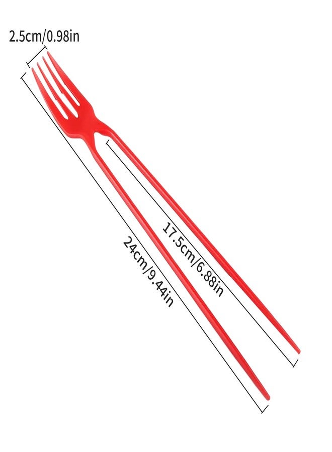 XPAPOV 50 Piece Chopstick Fork, Plastic Fork Combo, Training Chopsticks for Adults, for Outdoor Camping Picnic (Red) - Image 2