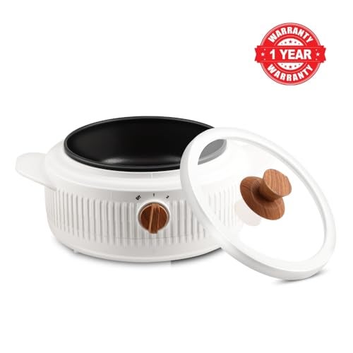 Jaypee Plus Electric CookSmart Casserole with Teflon NonStick Coating Bowl for Reheating & Cooking, Serving Casserole Wooden Finish Lid & Regulator Knob Toughened Glass Lid, 2000 ml, White - Image 4