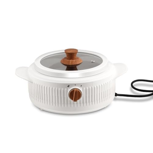 Jaypee Plus Electric CookSmart Casserole with Teflon NonStick Coating Bowl for Reheating & Cooking, Serving Casserole Wooden Finish Lid & Regulator Knob Toughened Glass Lid, 2000 ml, White - Image 1
