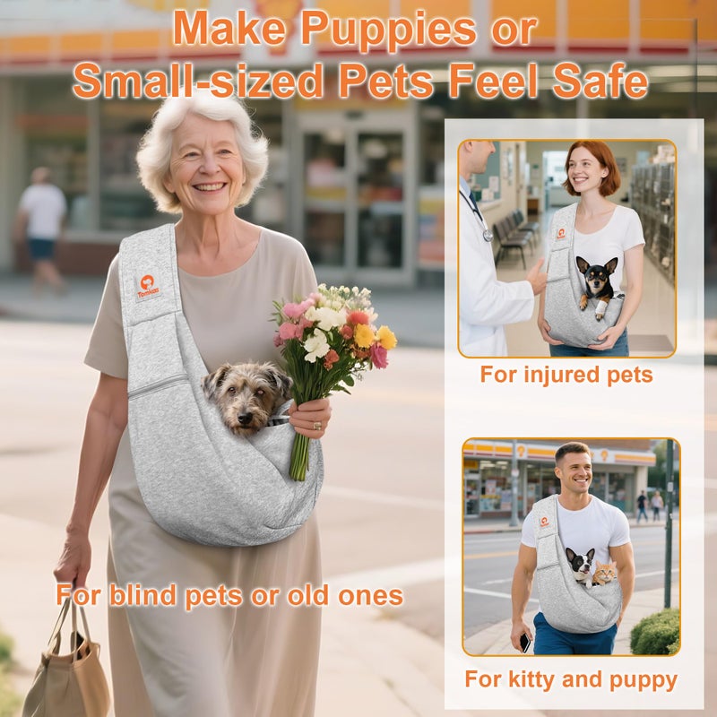 Tomkas Small Dog Sling Carrier - Cat Sling Carrier - Zipper Pocket & Adjustable Strap - for 3-10 lbs Pets(Gray) Puppy - Image 3