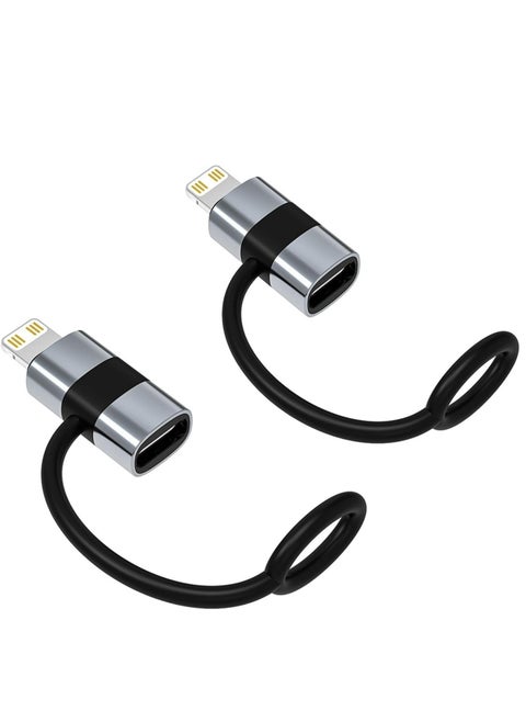 2 PCS Silver USB-C to Lightning Adapter, 30W PD Fast Charge, Data Sync, Anti-Lost Loop for iPhone
