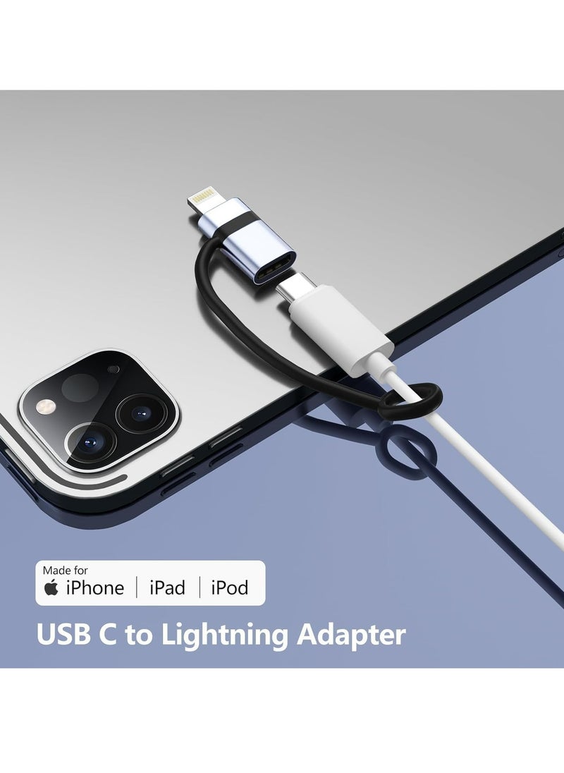 Oasisgalore - 2 PCS Silver USB-C to Lightning Adapter, 30W PD Fast Charge, Data Sync, Anti-Lost Loop for iPhone - Image 1