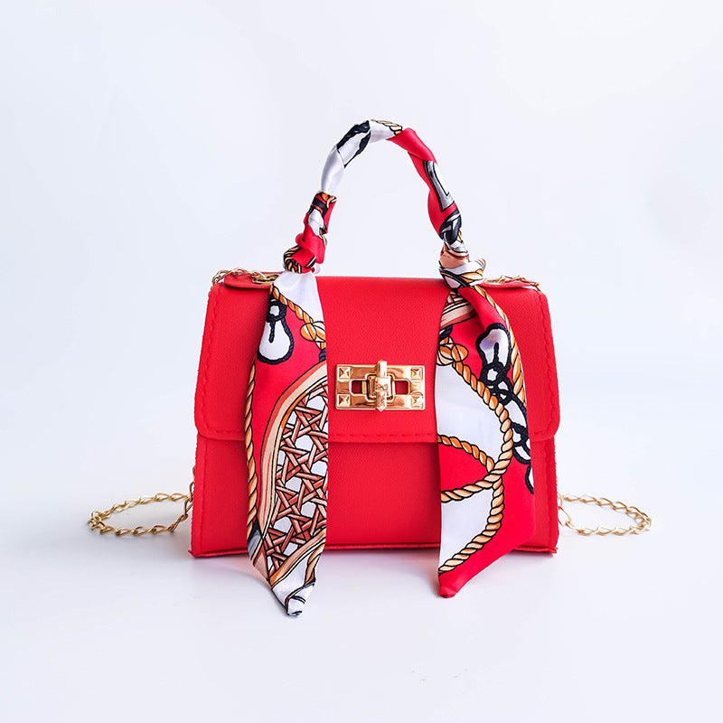 Silk Scarf Handbag Ladiesbags Solid Color Diagonal Shoulder Bag Texture Chain Small Bag - Image 1
