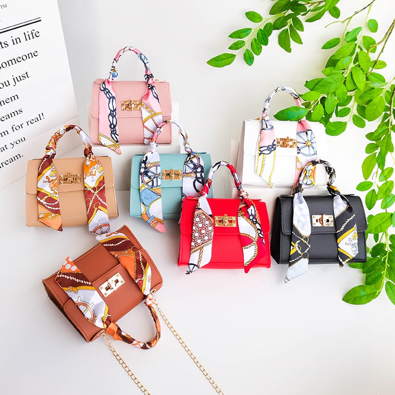 Silk Scarf Handbag Ladiesbags Solid Color Diagonal Shoulder Bag Texture Chain Small Bag - Image 2