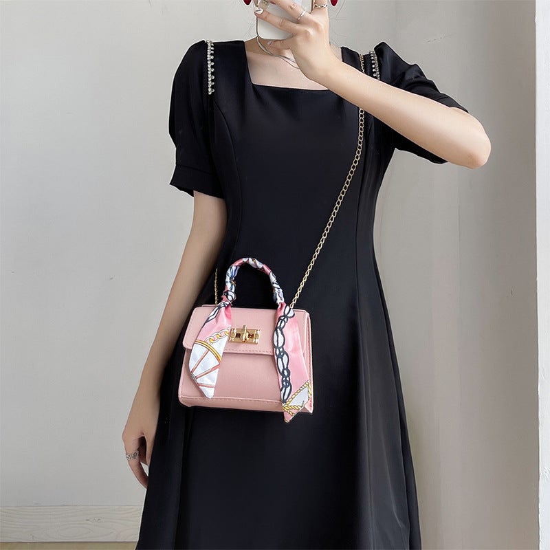 Silk Scarf Handbag Ladiesbags Solid Color Diagonal Shoulder Bag Texture Chain Small Bag - Image 5