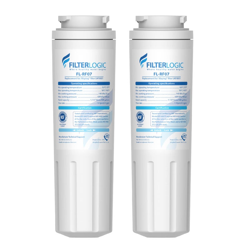 Filterlogic UKF8001 Replacement for Filter 4, Whirlpool EDR4RXD1, Maytag 4396395, UKF8001AXX-200, UKF8001AXX-750, 46-9006, Puriclean II, FMM-2, FL-RF07, Refrigerator Water Filter, Pack of 2 - Image 1