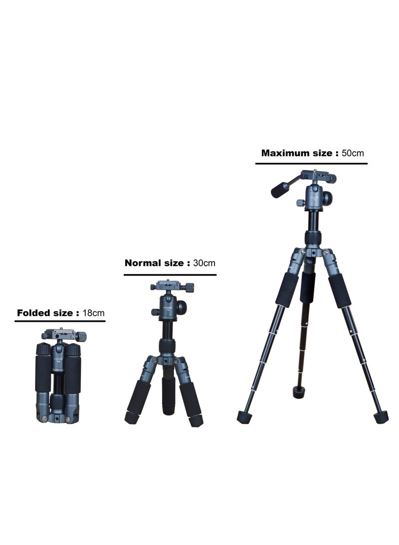 Coopic T10 Heavy Duty Aluminum Camera Mount Portable Tripod Stand with Non Skid Feet and Pan Bar Included Compatible with iPhone, Android Phone, DSLR for YouTube Video  - Image 4