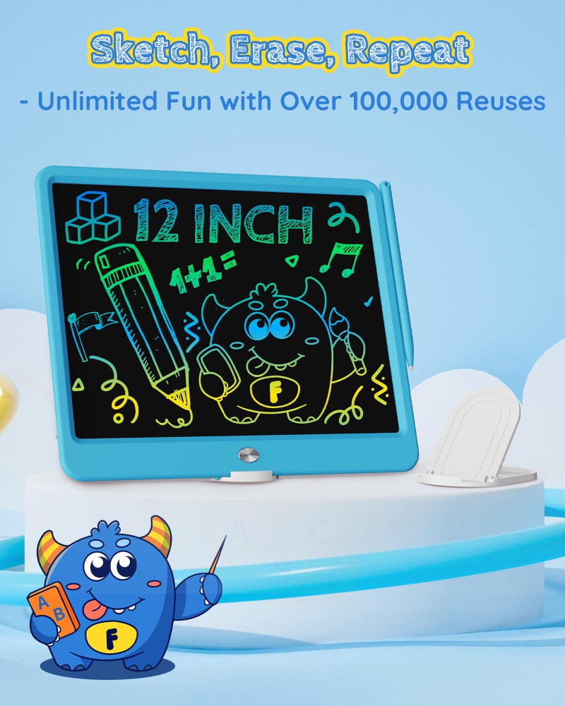 TEKFUN LCD Writing Tablet for Kids Boys Toys, 12 Inch Erasable Doodle Board Colorful Doodle Pad, Mess Free Coloring Board Games Toys Gifts for Toddlers Boys Adults (Blue) - Image 2