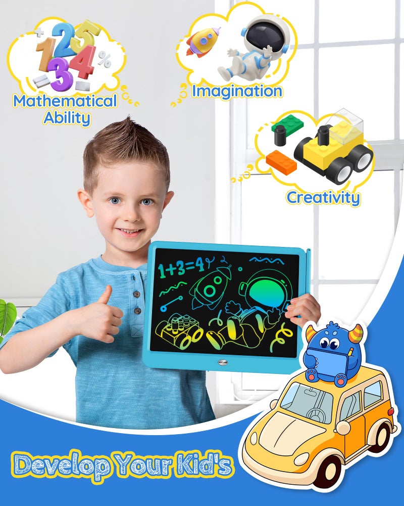 TEKFUN LCD Writing Tablet for Kids Boys Toys, 12 Inch Erasable Doodle Board Colorful Doodle Pad, Mess Free Coloring Board Games Toys Gifts for Toddlers Boys Adults (Blue) - Image 3