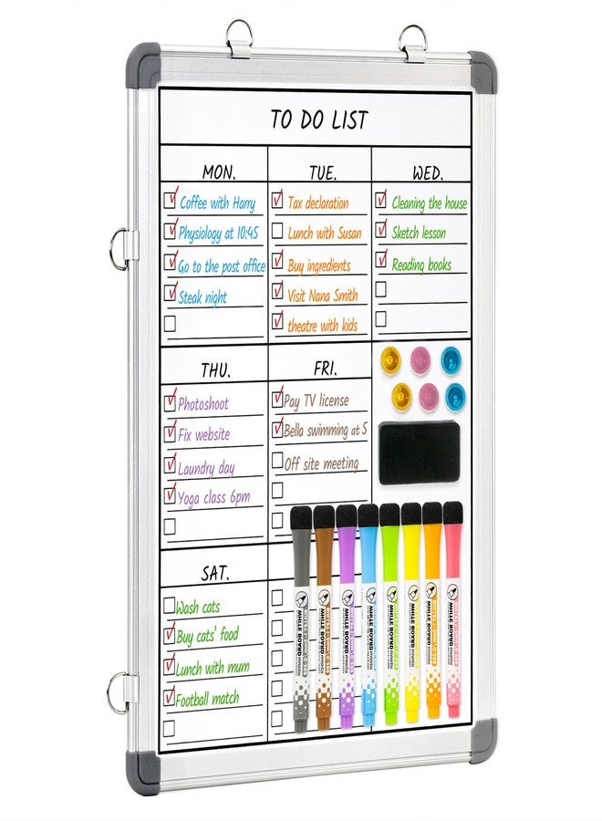 LUCYCAZ Weekly Dry Erase Board, 16" x 12" Magnetic Dry Erase Board for Wall, Hanging Double-Sided to Do List Whiteboard, Small Weekly Planning Board for School, Home, Office - Image 1
