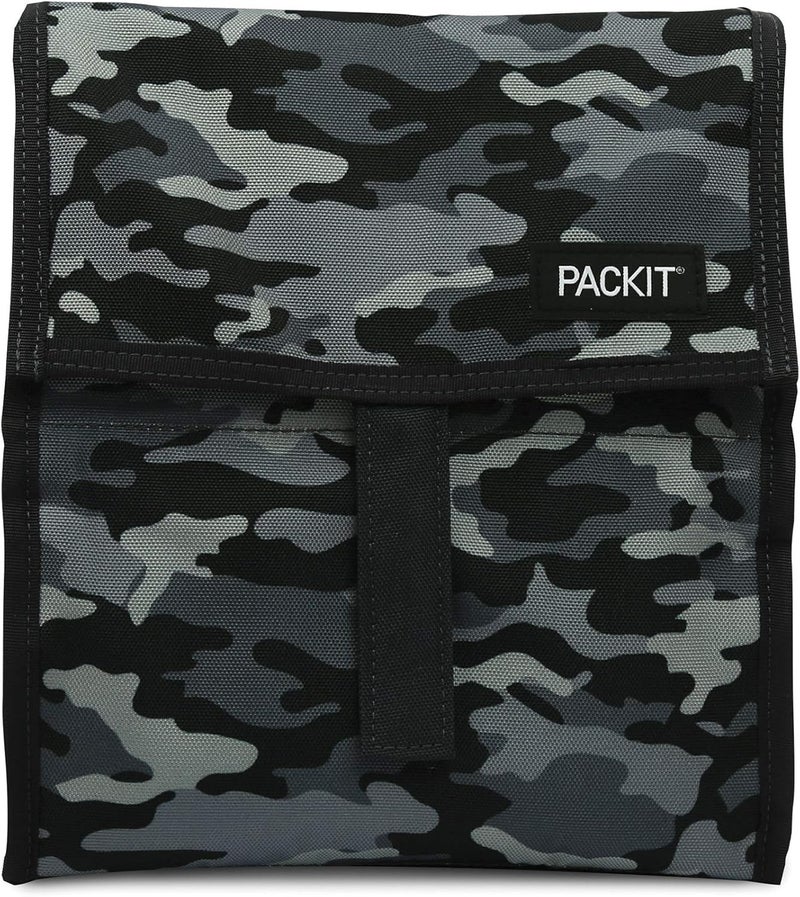 Pac-Kit ® Freezable Lunch Bag, Charcoal Camo, Built with EcoFreeze® Technology, Foldable, Reusable, Zip and Velcro Closure with Buckle Handle, Designed for Work Lunch and Fresh Lunch On the Go - Image 1