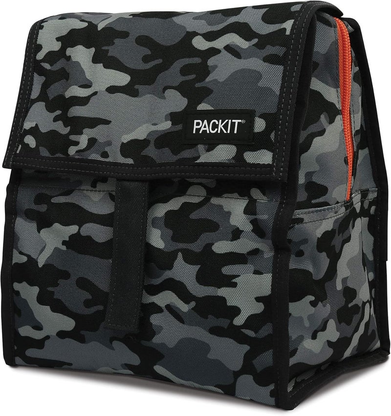 Pac-Kit ® Freezable Lunch Bag, Charcoal Camo, Built with EcoFreeze® Technology, Foldable, Reusable, Zip and Velcro Closure with Buckle Handle, Designed for Work Lunch and Fresh Lunch On the Go - Image 2