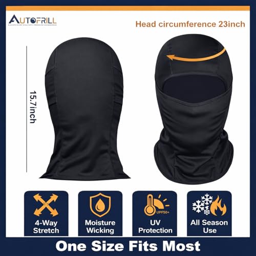 AUTOFRILL Balaclava for Men – Full face mask for Bikers Helmet Liner & Head Cover for Men Breathable Mask for Motorcycle Riding & Cycling (Black, Pack of 1) - Image 2