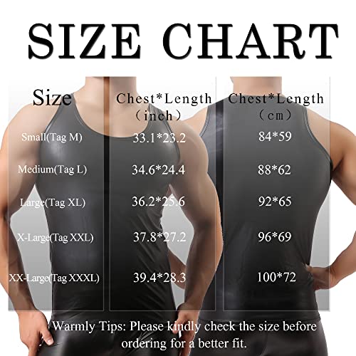 YUFEIDA Men's Faux Leather Vest Undershirt Tank Top Sleeveless Shirt Waistcoats A/Black - Image 2