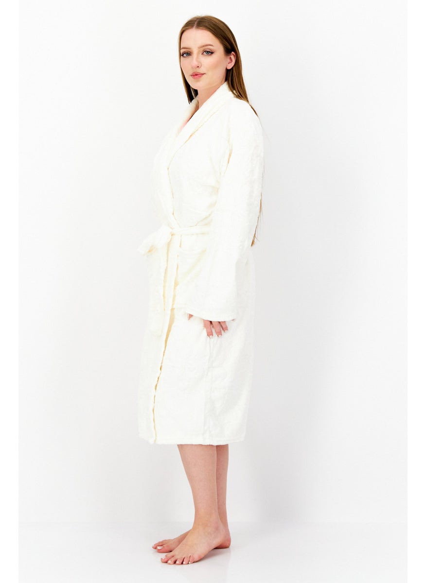 Marilyn Monroe - Women Textured Belted Bath Robe, Off-White - Image 1