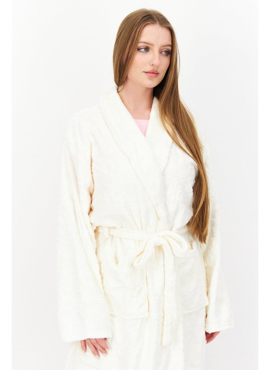 Marilyn Monroe - Women Textured Belted Bath Robe, Off-White - Image 1