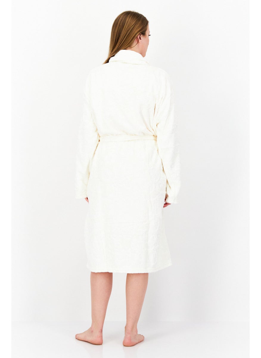 Marilyn Monroe - Women Textured Belted Bath Robe, Off-White - Image 1