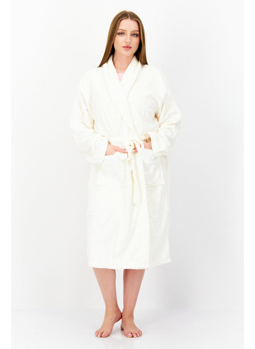 Marilyn Monroe - Women Textured Belted Bath Robe, Off-White - Image 1