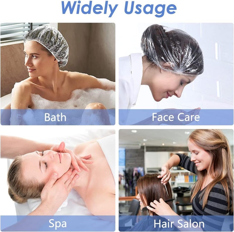 B11 100 PCS Disposable Shower Caps, Plastic Clear Hair Cap Large Thick Waterproof Bath Caps for Women, Hotel Travel Essentials Accessories Deep Conditioning Hair Care Cleaning Supplies | Men Hair Caps - Image 5