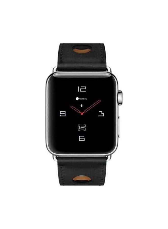 O Ozone Leather Strap For Apple Watch Series 10 9 8 7 6 5 4 SE , 38/40/41/42mm, Genuine Leather Smartwatch Wristband Strap - Black - Image 3