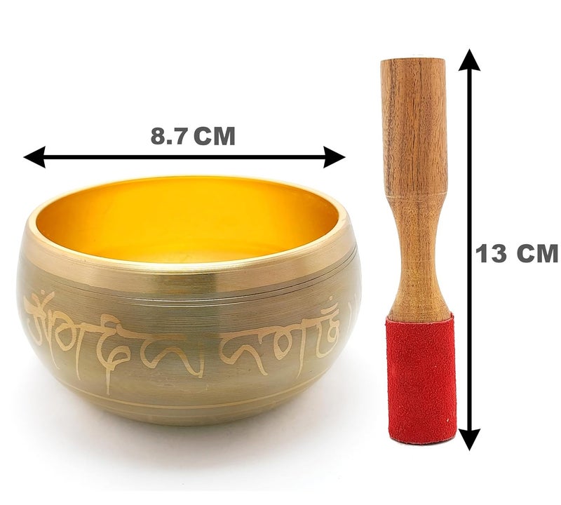 Uv Creation Tibetan Singing Bowl 3.5 Inch Set Meditation Bowl With Gautam Buddha Design Inside (Gold, Grey) - Image 4