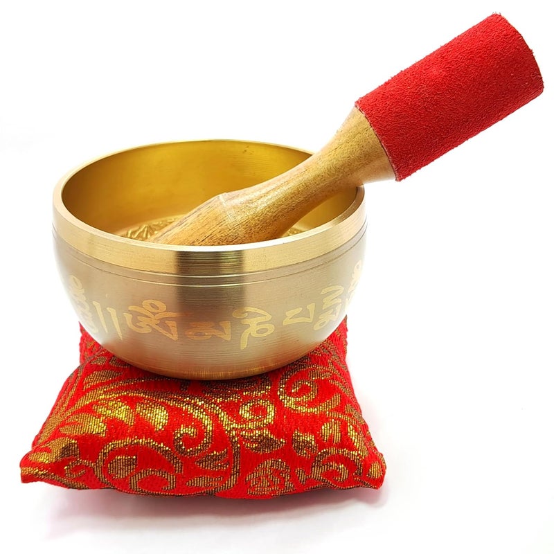 Uv Creation Tibetan Singing Bowl 3.5 Inch Set Meditation Bowl With Gautam Buddha Design Inside (Gold, Grey) - Image 1