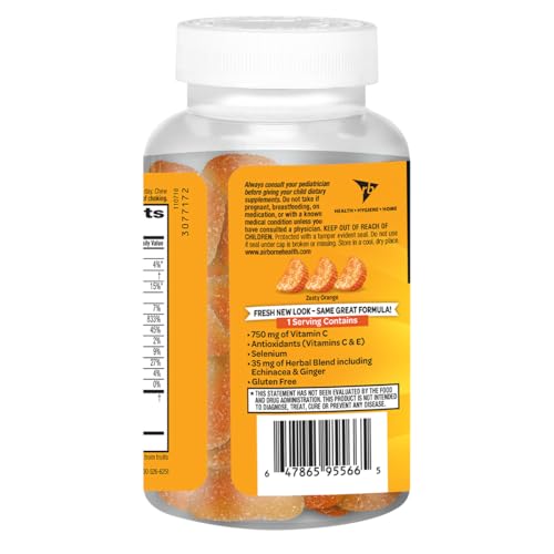 Airborne 750mg Vitamin C Immune Support Supplement Gummies for Adults, Zesty Orange Flavor, Gluten Free Crafted Blend with Powerful Antioxidants Vitamins C & E, 42 Gummies (2 Pack) - Image 3