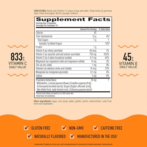 Airborne 750mg Vitamin C Immune Support Supplement Gummies for Adults, Zesty Orange Flavor, Gluten Free Crafted Blend with Powerful Antioxidants Vitamins C & E, 42 Gummies (2 Pack) - Image 5