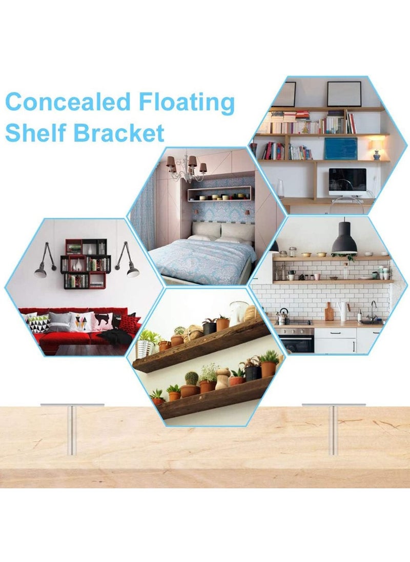 Y&D - SYOSI 4 Pack Floating Shelf Bracket, Inch 100mm Heavy Duty Hidden Brackets with 8 Pcs Mounting Screws for Wall Mounted Decoration Cabinet Furniture Support (Silver) - Image 1