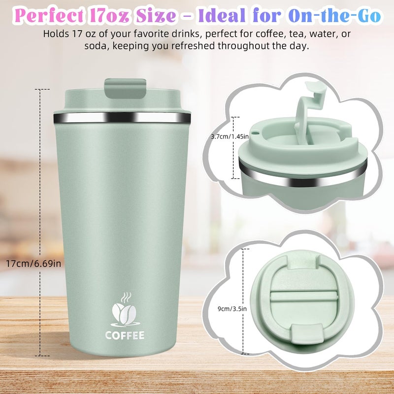 Hwawhin 17oz Insulated Travel Coffee Mug with Flip Lid â€“ Leakproof Stainless Steel Insulated Coffee Tumblers, Reusable Coffee Cup for Hot & Cold Drinks, Perfect for Camping & On-the-Go - Image 5