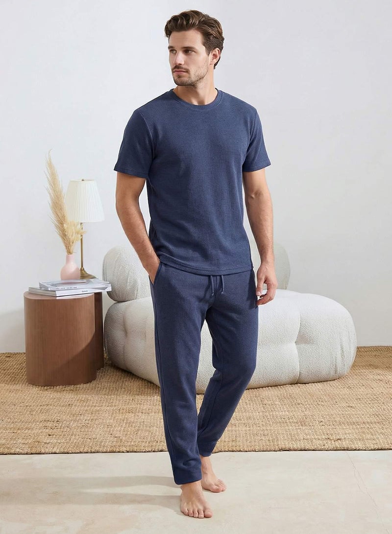 trendyol Mavi Regular Cut 3 Pack Textured Tracksuit Set Tmnss26Em00002 - Image 3
