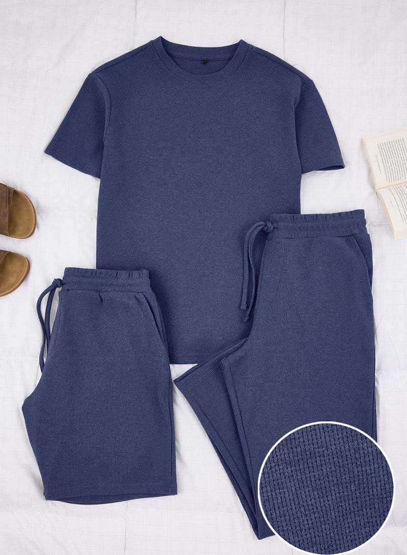 trendyol Mavi Regular Cut 3 Pack Textured Tracksuit Set Tmnss26Em00002 - Image 4
