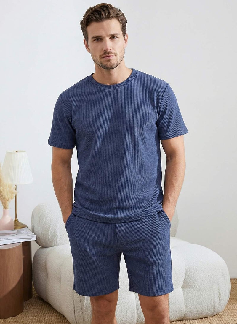 trendyol Mavi Regular Cut 3 Pack Textured Tracksuit Set Tmnss26Em00002 - Image 1