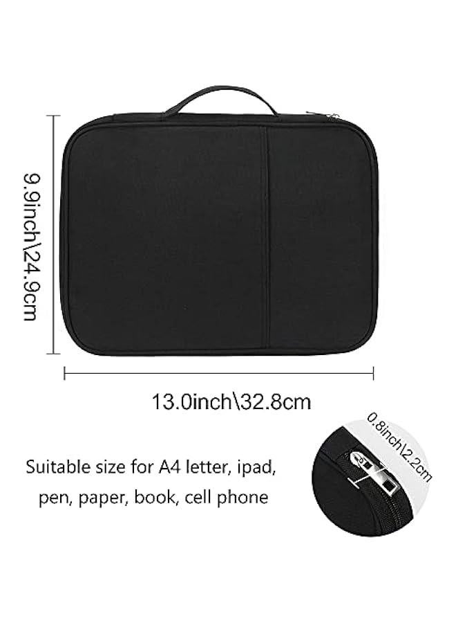Generic Multi-Functional A4 Document Bags Portfolio Organizer- Travel Pouch Zippered Case, Waterproof Journal Case for Notebook, Ipad, Pens, Passport, Business Documents (Black)  - Image 2