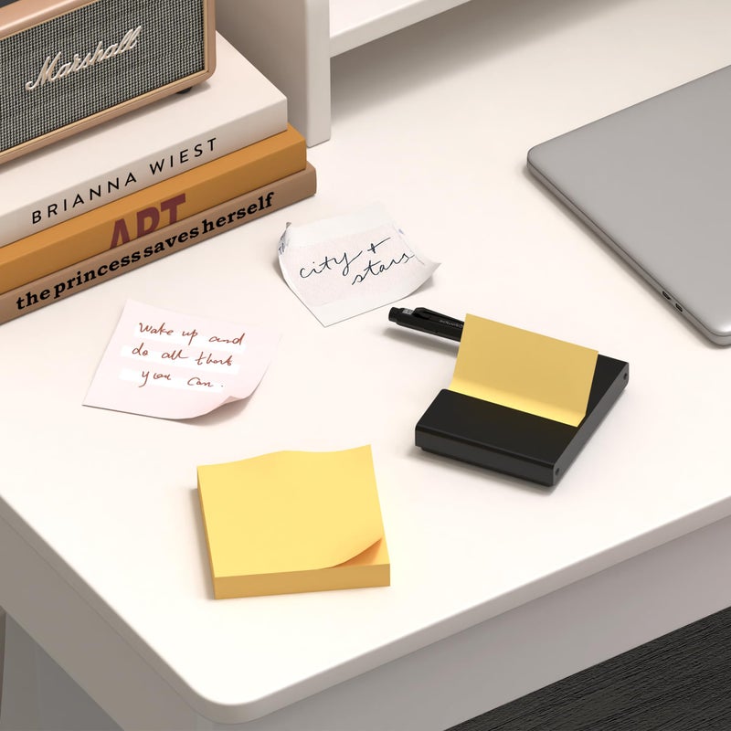 Alytree Sticky Note Dispenser, Magnetic Sticky Note Holder for Post It Notes, 3 x 3 Inch Sticky Note Pen Organizer for Office Home Classroom, Black - Image 2