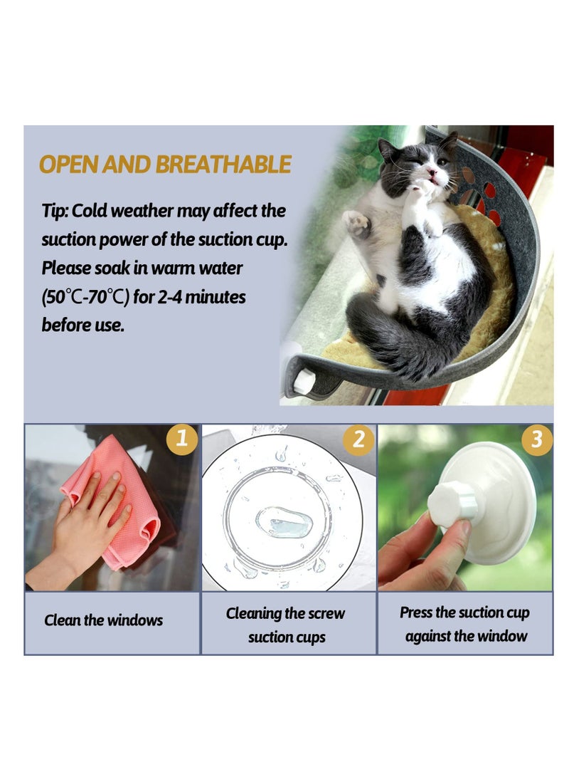 SYOSI Cat Window Bed Felt Kitty Sill Hammock Hanging Pet Resting Seat with Suction Cups Plush Mat Cat Window Perch Space Saving for Indoor Cats Kittens Blue  - Image 3