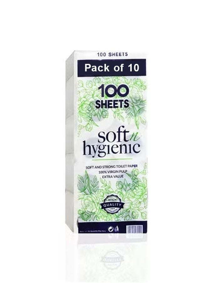 soft n hygienic - Soft & Strong Toilet Tissue Rolls 100 Sheets White Pack of 10 Rolls - Image 1